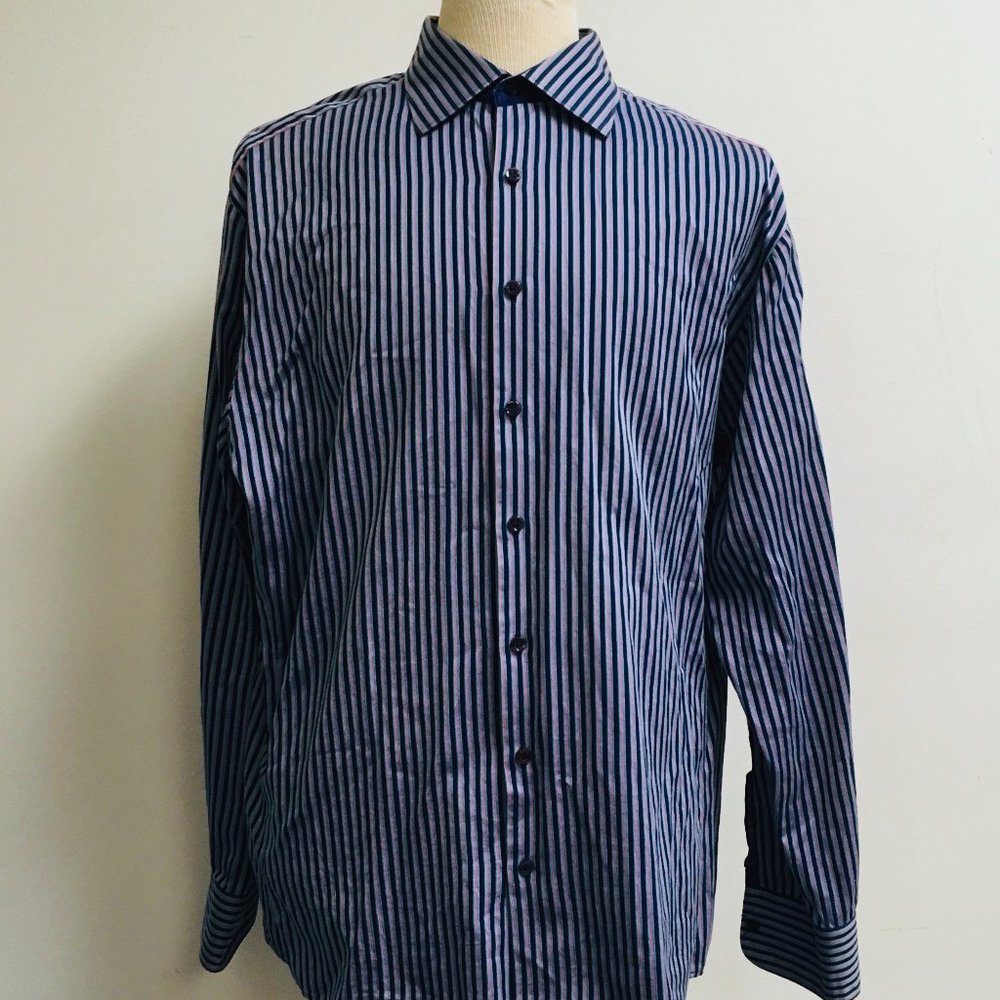 Thomas PInk blue stripe 100% cotton shirt 17.5 xl